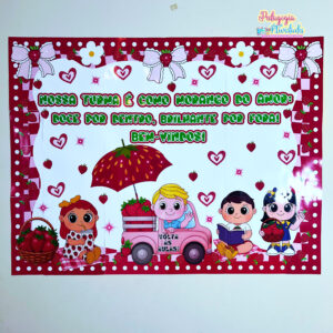 Painel +Sacolinha +Lembrancinha - Morango do Amor- Volta às Aulas